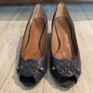 Tory Burch- Navy Leather Wedge